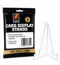 Card display stands packaging with a clear stand on a white background