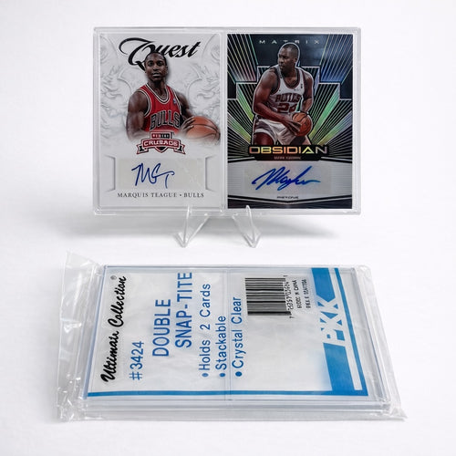 Double Card Display Holder clear rigid case on white background
