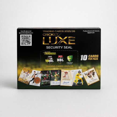 Luxe Cricket Traders 2025/2026 sealed trading card box on white background