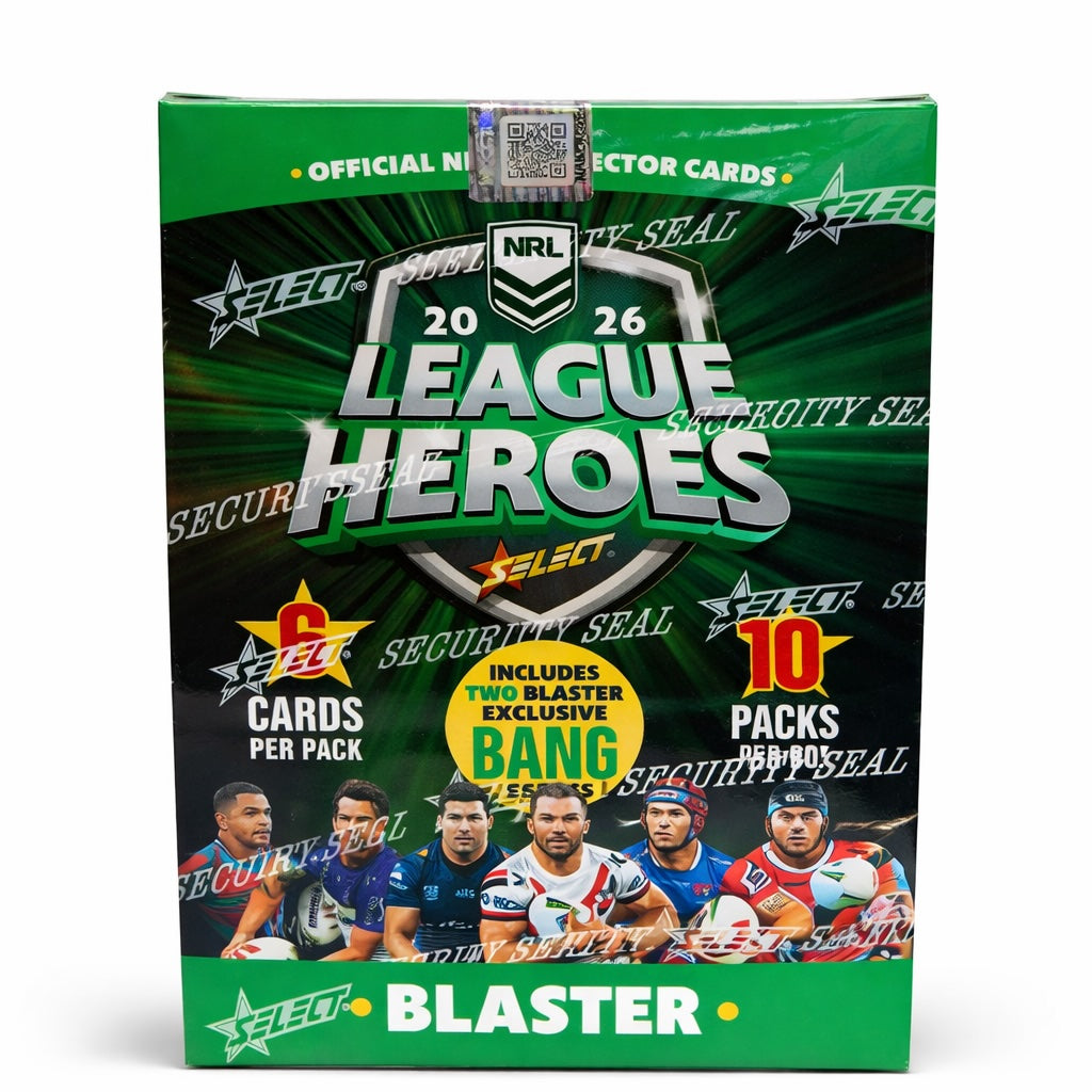 NRL League Heroes 2026 sealed blaster box on white background