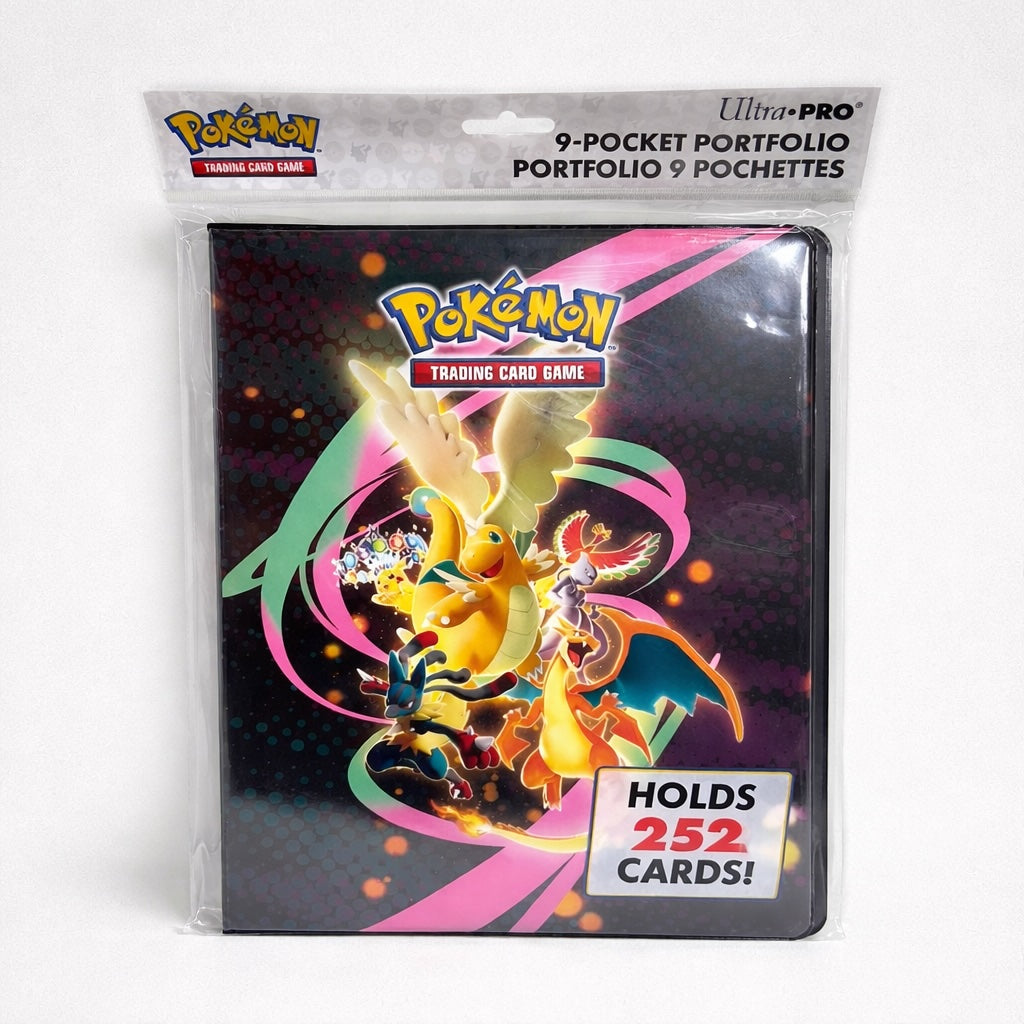 Pokemon trading card album holding 252 cards on white background