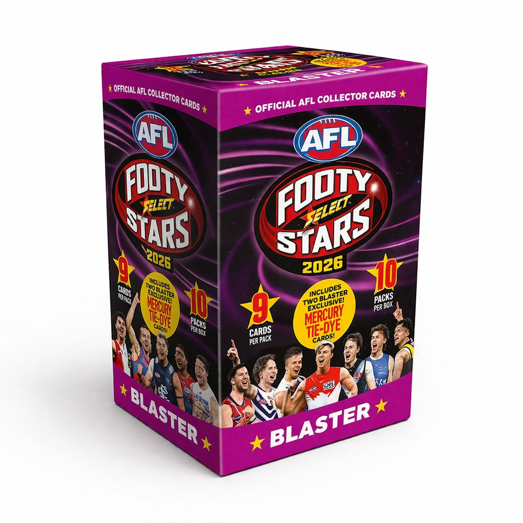 Select AFL Footy Stars Blaster Box 2026 sealed on white background