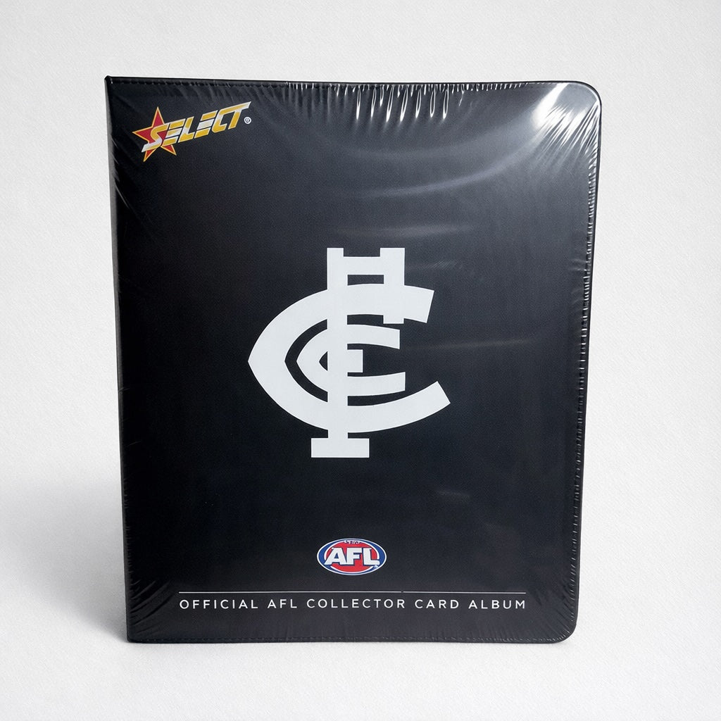 Select Carlton AFL trading card album on white background