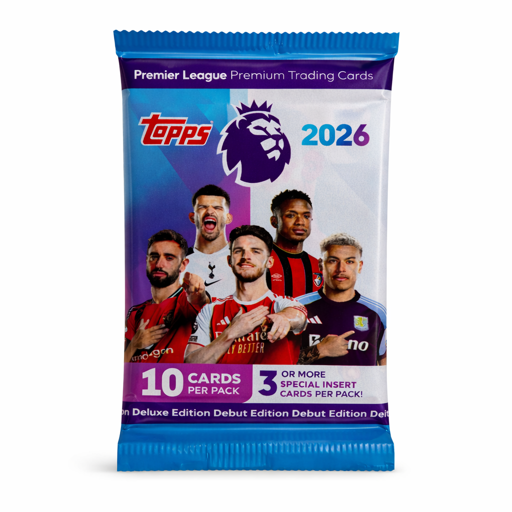 Topps Premier League soccer trading card pack on white background